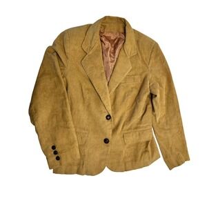 Vintage 70s 80s Women's Tan Corduroy Blazer Jacket Classic Tailored Academic S